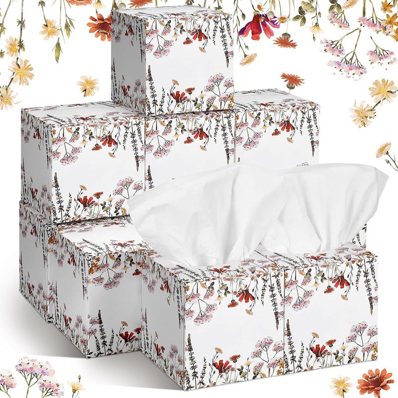 Fourluoo 12 Pack Fall Wildflowers Facial Tissues Cube Boxes 600 Sheets 3 Ply Autumn Small Floral Flower Square Face Tissues Bulk for Thanksgiving Day Car Bedroom Party Supplies - Image 1